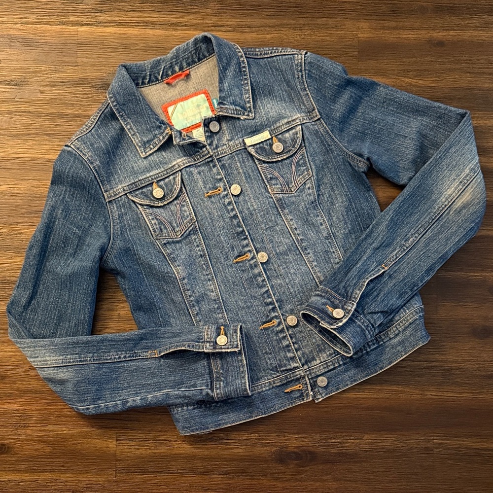 Hollister Vintage 2000s Button Front Medium Wash Stretch Denim Jacket Medium